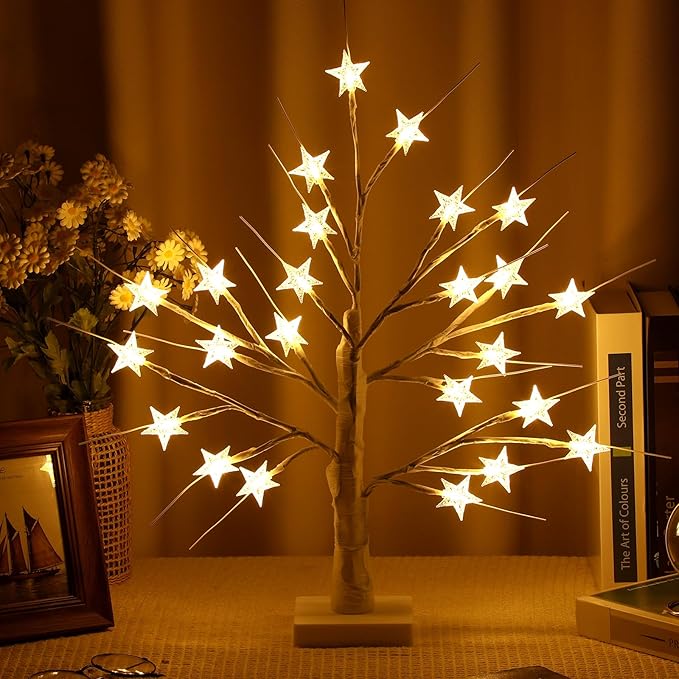Retisee Star Tree LED Light with 24 Warm White LED Timer USB Battery Operated Christmas Star Lights Indoor Outdoor for Home Table Party Decor