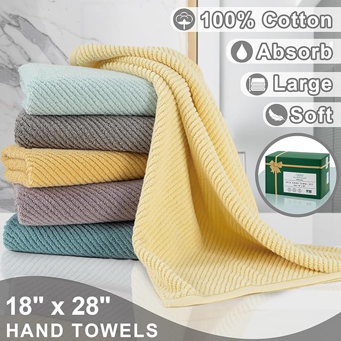 VOOVA & MOVAS Grey Hand Towels for Bathroom, Large 18" x 28" - 100% Cotton | Lightweight | Thick | Quick Dry | Soft | Absorbent, Bathroom Hand Towels Set of 4, Grey Towel Gift Set