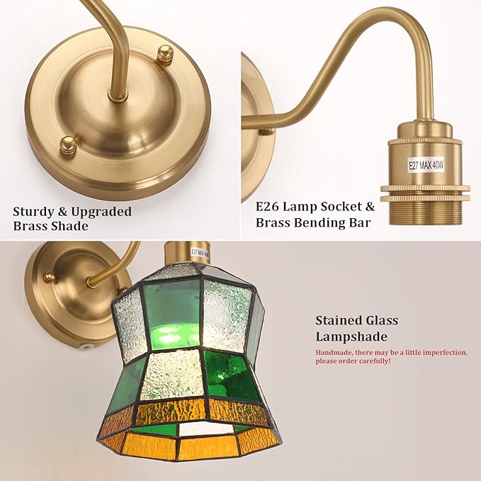 Vintage Battery Operated Wall Sconce Set of 2 with Remote, Rechargeable Wall Lamp 3 Colors Dimmable, Brass Lights Fixture for Bedroom Bathroom Living Room Hallway Polygonal Checker