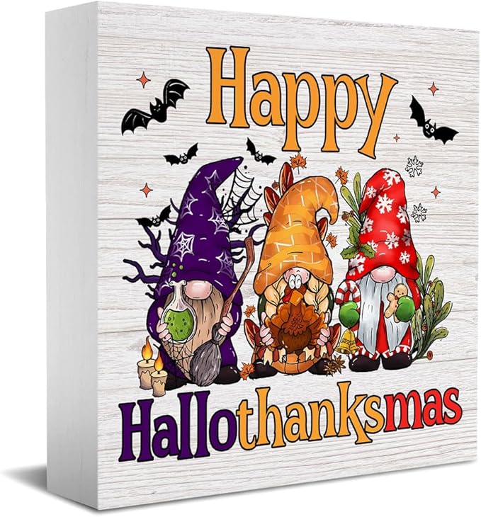 Gnomes Decorations for Home, Gnome Home Farmhouse Decor, Halloween Thanksgiving Christmas Decorations Wooden Box Sign Kitchen Living Room Shelf Desk Decor Office Accessories