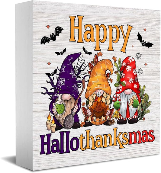 Gnomes Decorations for Home, Gnome Home Farmhouse Decor, Halloween Thanksgiving Christmas Decorations Wooden Box Sign Kitchen Living Room Shelf Desk Decor Office Accessories