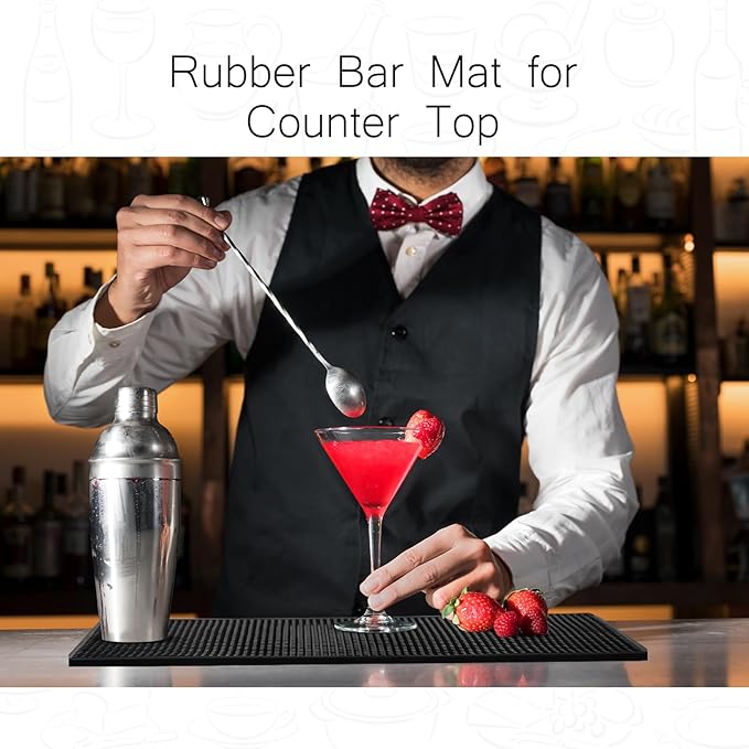 Tioncy 2 Pcs Bar Mat for Countertop 18 x 12 Inch Non Slip Rubber Mat Service Spill Cocktail Bartending Coffee Bar Mats for Hot Dishes Restaurants Barbershop Clippers Hot Pads, Black