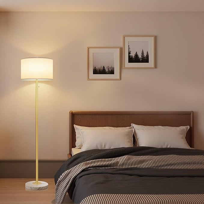 Dimmable Floor Lamps for Living Room,Gold Floor Lamp,Modern Standing Lamp with Marble Base,Tall Floor Lamp for Bedroom, Reading,Office & Kids' Room,LED Bulb Included(Gold)