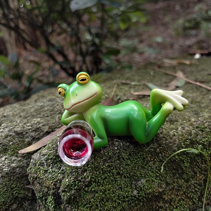 Frog Figurine Garden Decor for Outside, Plant Decorations for Pots, Fairy Garden Figurines for Lawn Ornaments, Yard Decorations Outdoor Statue, Frog Gifts for Women