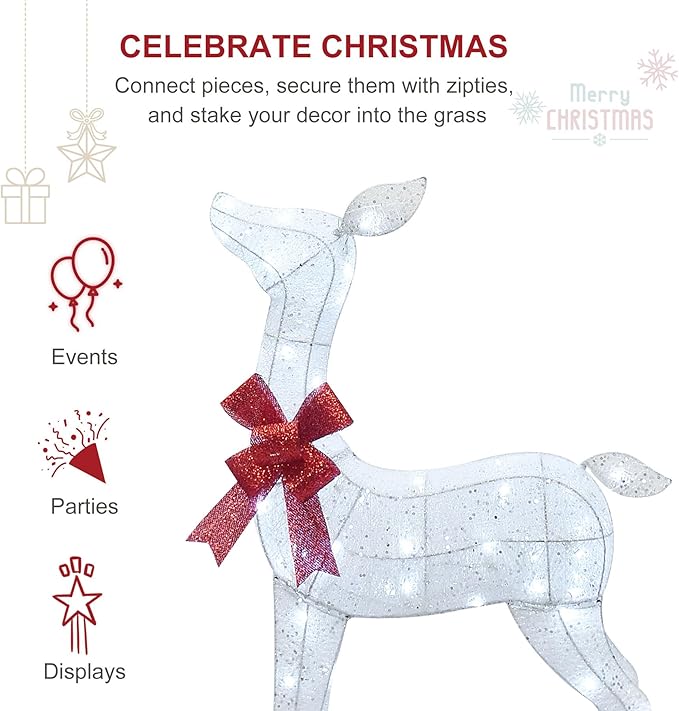 HOYECHI 6.5 FT Oversized Christmas Decorations Outdoor Lighted Reindeer β 3-Piece 3D Deer Family Set with 340 Warm White LED Lights for Yard, Lawn, Garden & Porch Holiday Display - White