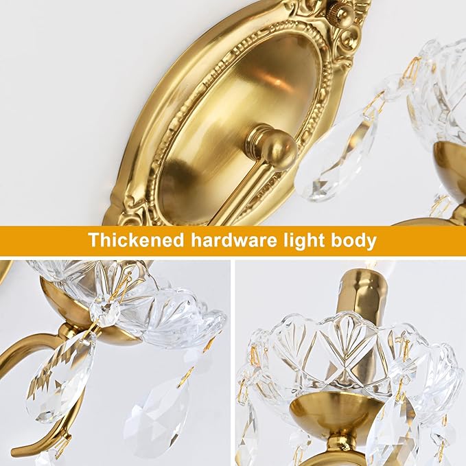 Crystal Wall sconces Set of Two, Gold sconces Wall Set of 2, Vintage Crystal Wall Light, Candelabra Wall Sconce Light Fixture, Gold Brass Finish, 1-Light with Glass Drops