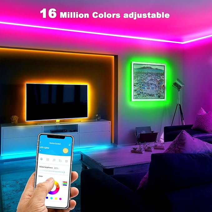 DAYBETTER Smart Led Lights 50 ft, 5050 RGB Led Strip Lights Kits with 24 Keys Remote, App Control Timer Schedule Led Music Strip Lights