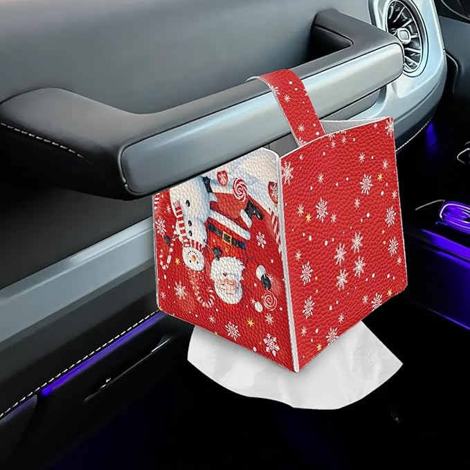 Christmas Tissue Box Cover Square Facial Tissue Holder Storage for Bedroom Bathroom Night Stand Car Santa Claus Snowman Modern Home Decorative with Buttons Napkin Case Covers
