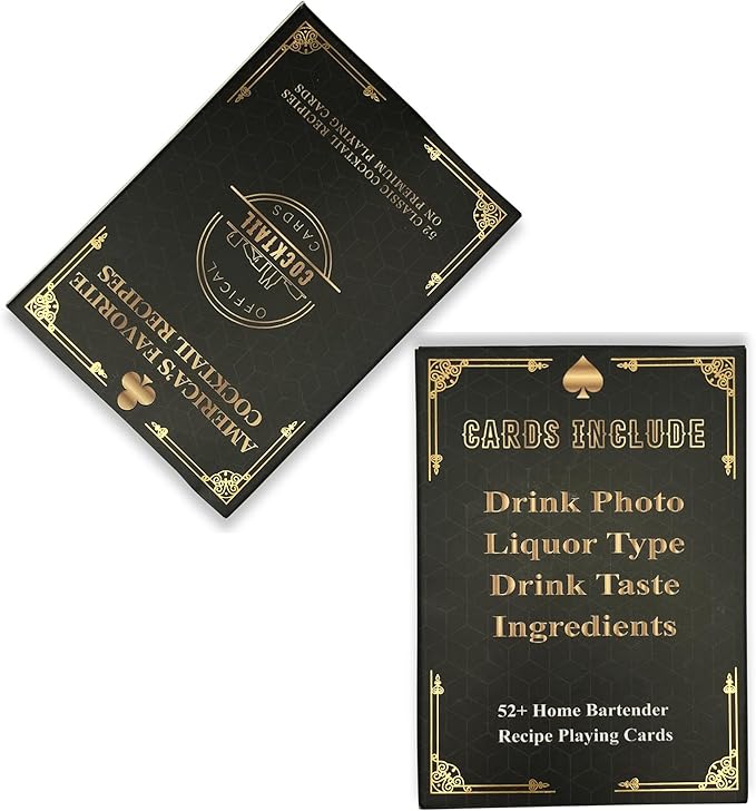 Recipe Mix Drink Kit - 120+ Alcoholic & Non-Alcoholic Cocktails, Bar Kit, Bartender Gift for Men & Women (1PK Black Cards + Charts)