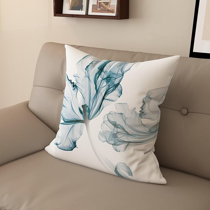 Textured Modern Minimalist Pillow Cover with Creative Floral Print, Digital-Printed Square Cushion Cover for Living Room Sofa (26 * 26inch-03027)