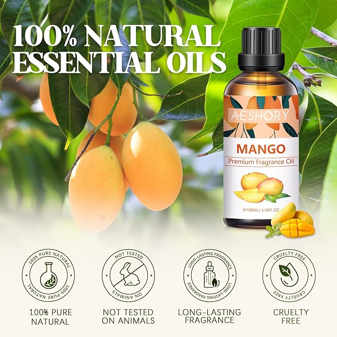 Mango Fragrance Oil 3.38FL.OZ - Aromatherapy Essential Oils for Diffusers for Home, Mango Scented Oils for Massage, Soap Candle Making Scents - 100ML