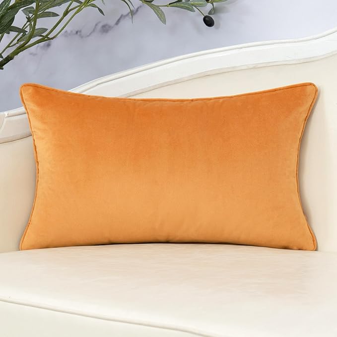 Yangest Orange Yellow Throw Pillow Cover Velvet Cushion Cover Branches Rectangular Pillowcase for Sofa Couch Bedroom Living Room, 12x20 Inch