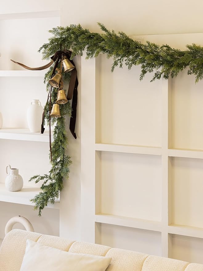 9ft Handmade Christmas Garland,Artificial Cypress Cedar Pine Greenery Seasonal Garland for Christmas Fireplace Winter Holiday Indoor Outdoor Decoration