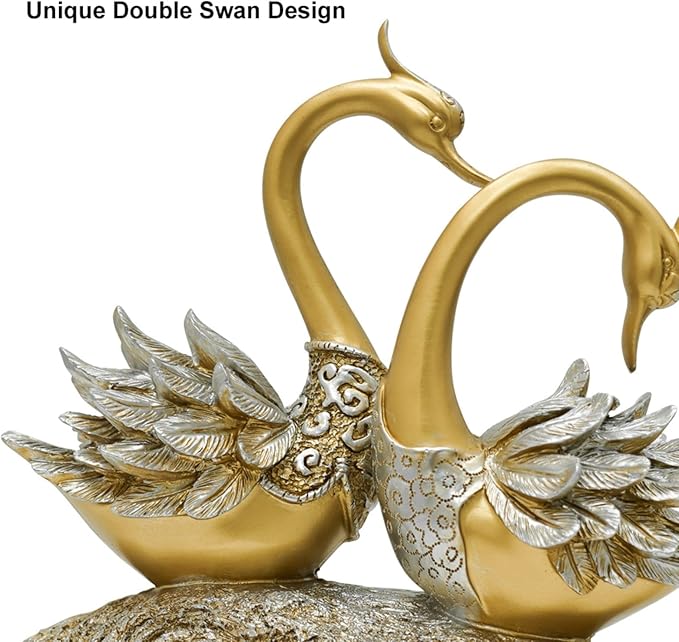 14.2" Gold Couple Swan Decor Figurine Modern Simulation Animal Sculpture Art Ornament Home Table Statue