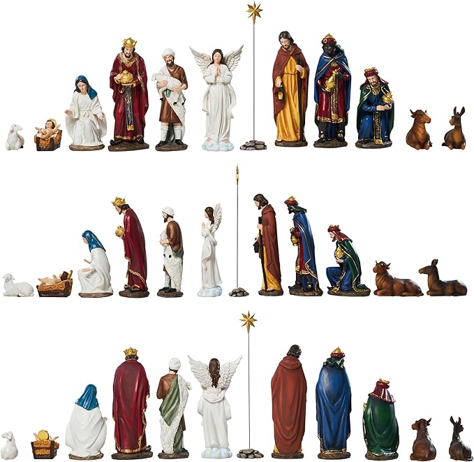 Nativity Sets for Christmas Indoor Set of 13 Pieces 3.9 Inches Tabletop Holidays Home Decor Classic Nativity Scene Resin Figurines Set Religious Decorations Collection Gifts fot All