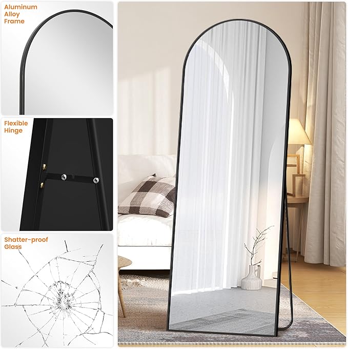 Full Length Arched Mirror, 70"x24" Standing Floor Full Body Mirror for Wall with Aluminum Alloy Frame for Bedroom, Living Room, Dressing Room(Black)