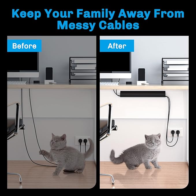 Delamu 2 Pack Safe & Tidy Cable Management Solution - Protect Kids & Pets with Home & Office Cable Management Under Desk,Cable Organizer, Cable Management Kit,Cord Organizer for Desk, 15.7inX2