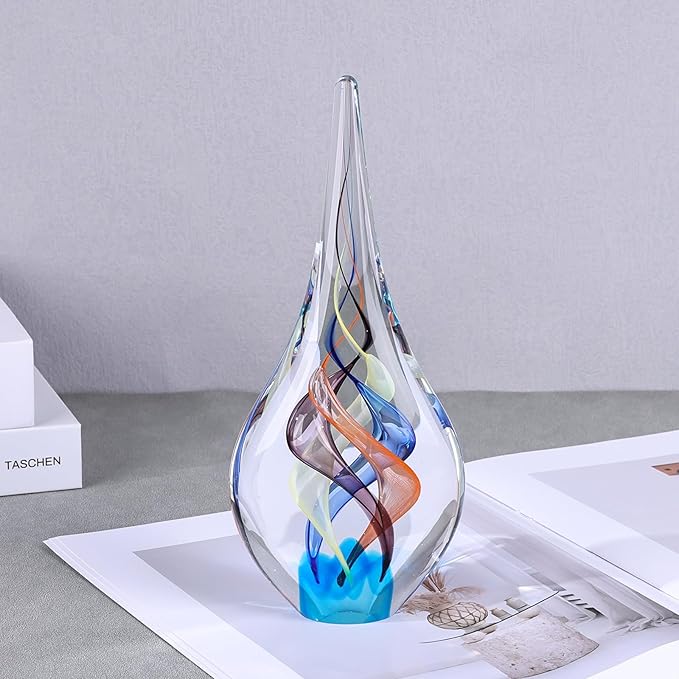 9" Tall Sculpture Hand Blown Glass Decor, Paperweight for Office Desk, Modern Glass Art Figurines Mediterranean Beach House Decor, Living Room Coffee Shelves Table Top Decoration (Colorful)