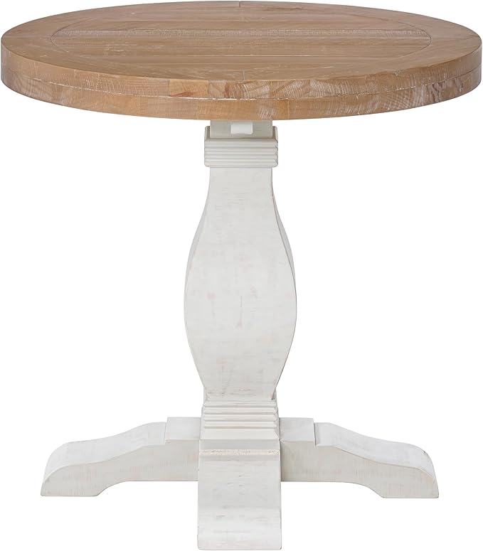 Martin Svensson Home Napa Solid Wood Pedestal End Table, White and Driftwood