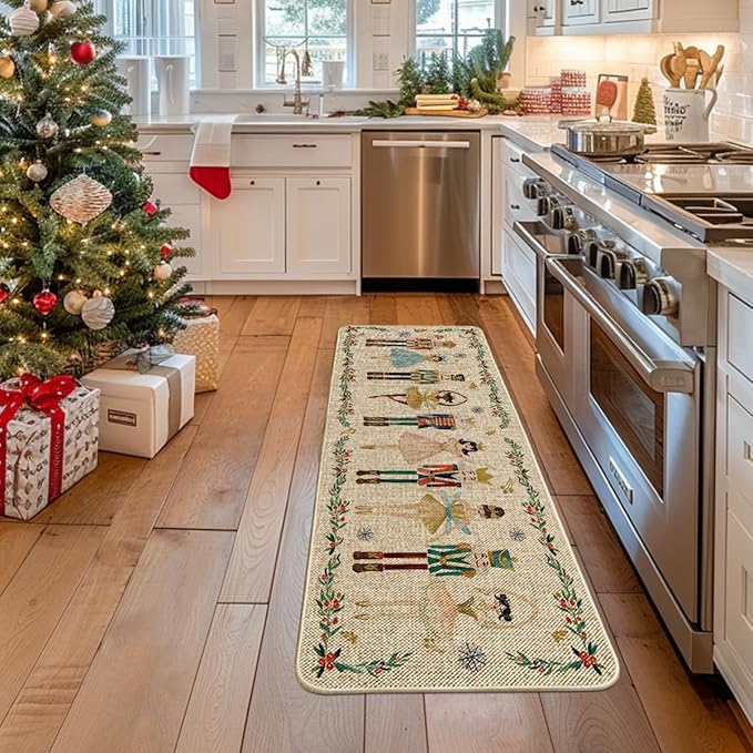 Artoid Mode Watercolor Nutcrackers Merry Christmas Welcome Decorative Doormat, Seasonal Winter Low-Profile Rug Switch Mat for Indoor Outdoor 24x59 Inch