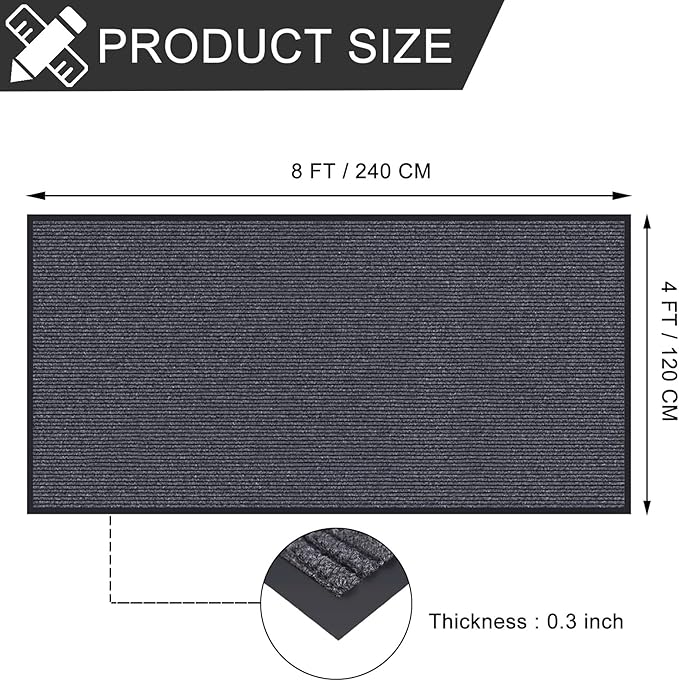 CHICHIC 4'x8' Indoor Outdoor Heavy Duty Door mat, Welcome Front Door Mat for Home Entrance, Super Water Absorbent Large Commercial Floor Mats, Non Slip Rubber Back Entryway Rugs for Garage (Grey)