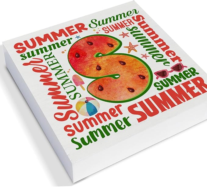 Summer Watermelon Decor for Home Watermelon Tiered Tray Decor 3 Pcs Wood Decorative Signs Table Desk Shelf Sign