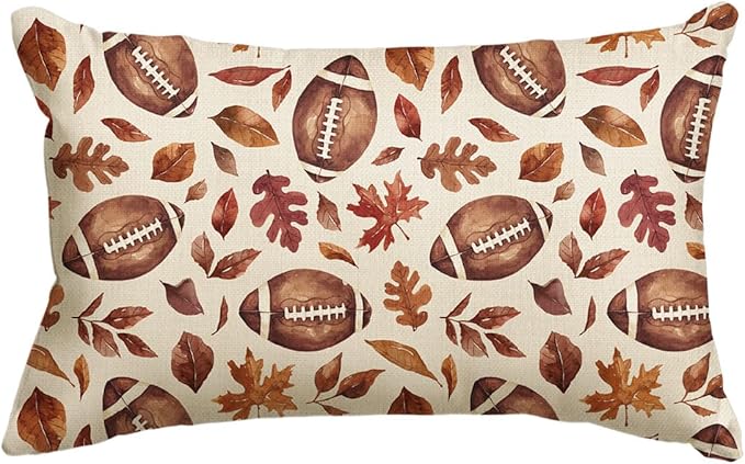 AVOIN colorlife Fall Football Maple Leaves Throw Pillow Cover 12x20 Inch, Seasonal Autumn Thanksgiving Harvest Cushion Case Decoration for Sofa Couch