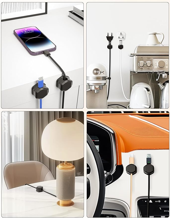 8 Pack Cord Organizer - Cord Holder for Nightstand - Cable Clips - Cord Holder, Magnetic Cord Organizer, for Desk, Nightstand, Phone Charger, Computer, Home, Office, Car