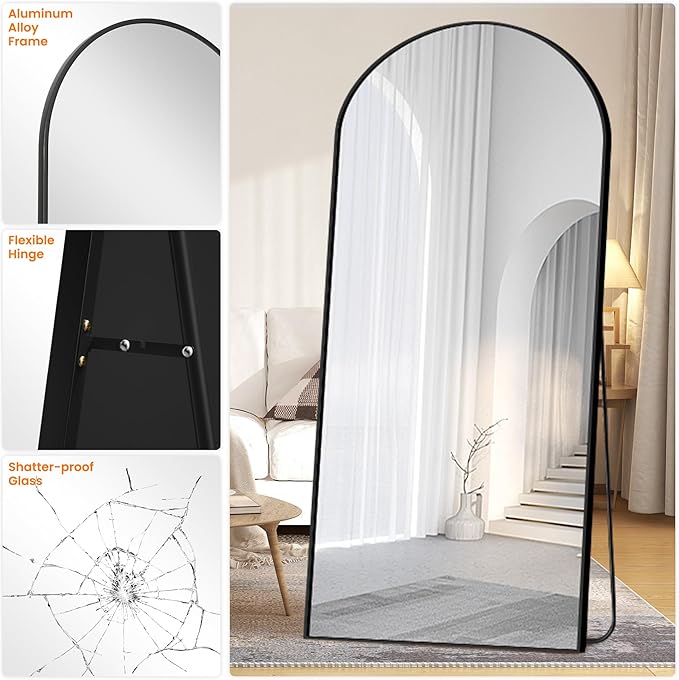 Full Length Arched Mirror, 75"x35" Standing Floor Full Body Mirror for Wall with Aluminum Alloy Frame for Bedroom, Living Room, Dressing Room(Black)