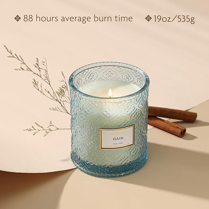 Rain Summer Scented Candles, 19oz Aromatherapy Candles Gifts for Women, Blue Luxury Large Decorative Candles in Glass, Natural Soy Wax for Home