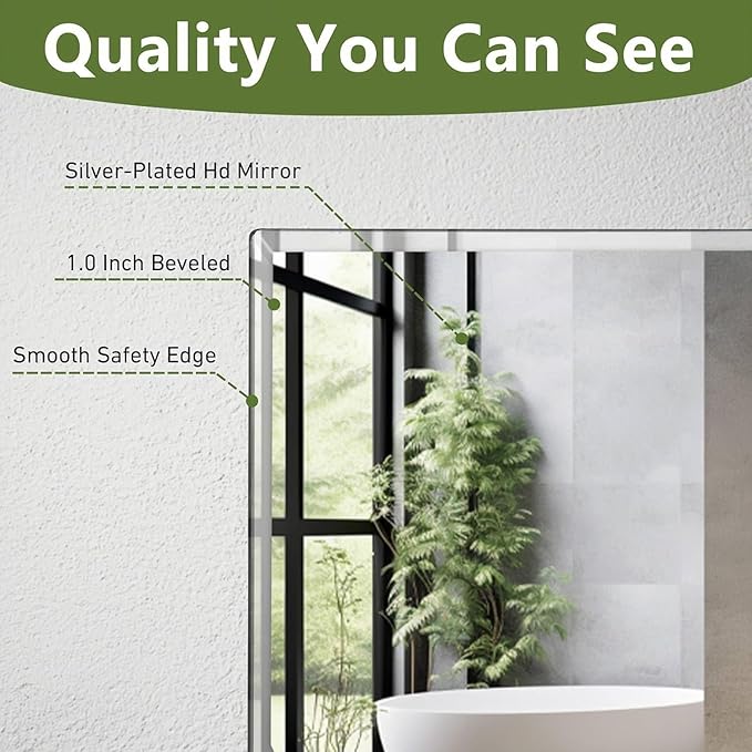FARMER Rectangle Frameless Mirror, 40x30 inch Rectangle Mirror with 1" Beveled Edge, Beveled Bathroom Mirror for Wall, Vanity, Bedroom, Living Room