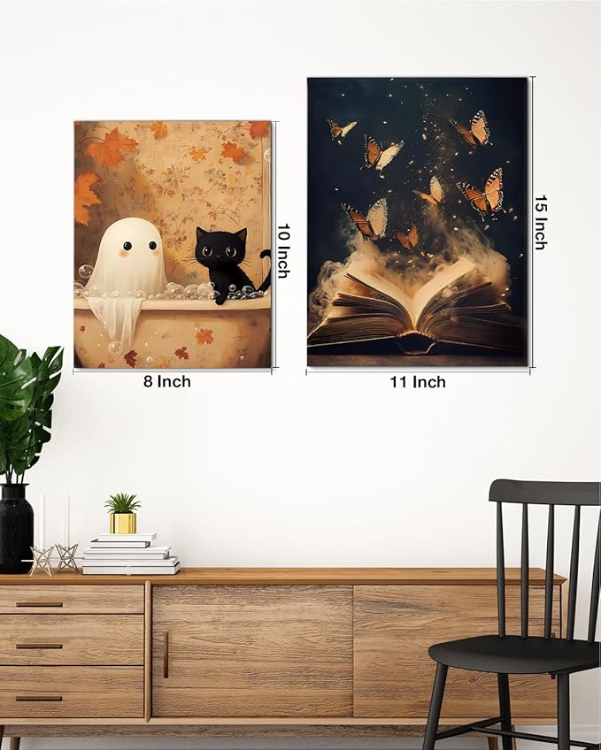 Aesthetic Book Butterflies Wall Art Decor Vintage Dark Academia Canvas Print Poster Framed Picture Painting for Home Reading Corner Library Decor 11x15 Inch, Gifts for Book Lovers Bookworms
