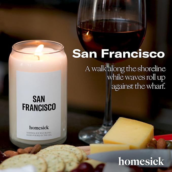 Homesick Scented Candles for Home (San Francisco) - 13.75 oz Long-Lasting Soy Wax Jar Candle for Women & Men for All Occasions, 60-80 Hours Burn Time - Notes of Coffee & Chocolate