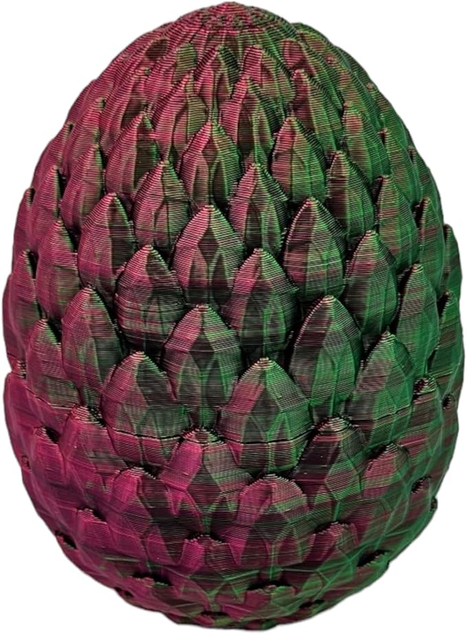 3D Printed Dragon Egg Articulating Gemstone Dragon Fidget Figurine - Vibrant Color Dragons Flexible ADHD, Autism and Anxiety Relief - Articulated Joints (Green/Red)