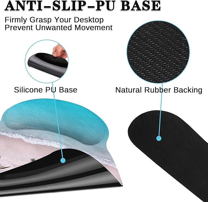 Britimes Blue Ocean Mouse Pad 3pcs Set with Wrist Support Non-Slip Rubber Base Ergonomic Pad,Summer Beach Mouse Wrist Cushion Support and Coasters for Home Office Gaming Easy Typing & Pain Relief