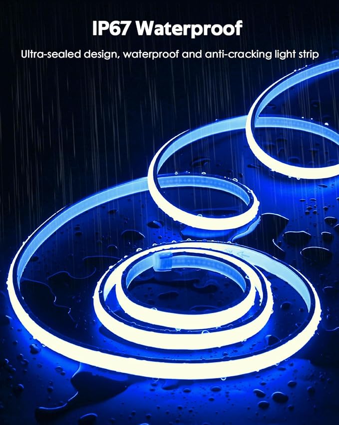 Blue COB LED Strip Lights 120V 16.4FT Led Rope Lights Outdoor Waterproof with Switch Plug in 288Leds/M High Density AC110V-120V LED Tape Lights for Bedroom Backyards Holiday Decor 5M