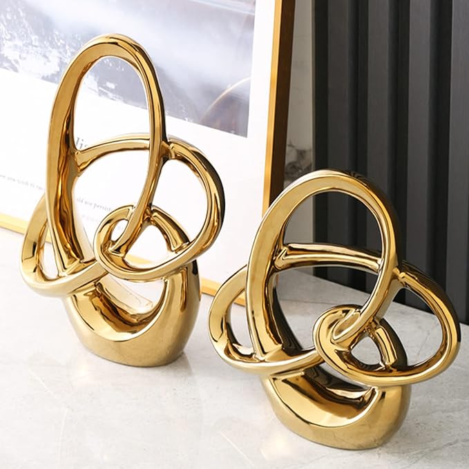 11in Gold Ceramic Statue – Modern Abstract Art Figurine for Shelf, Dining Table Centerpieces, Office, Living Room, Wedding or Coffee Table Home Decor Accent