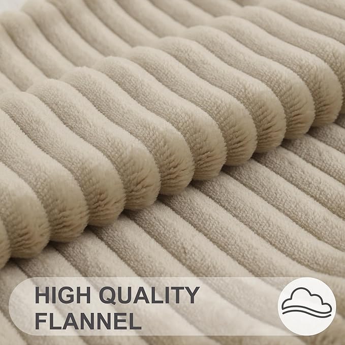 Simmore Decorative Fall Throw Pillow Covers 20x20 Set of 2, Soft Natural Plush Flannel Double-Sided Fluffy Couch Pillow Covers for Sofa Living Room, Khaki
