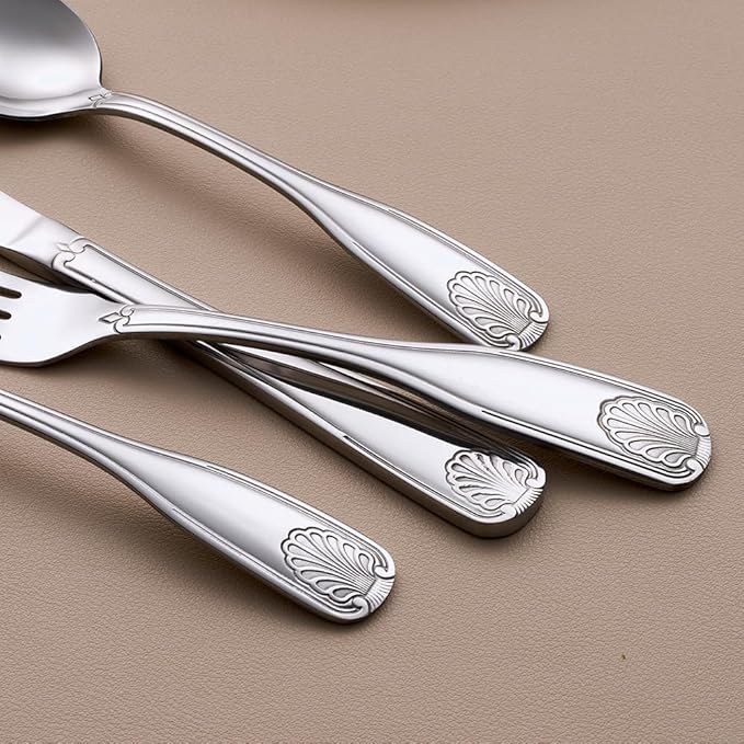 20-Piece Flatware Set, Stainless Steel Silverware Set for 4, Cutlery Set with Shell Pattern, Fork Spoon Knife Set, Dishwasher Safe