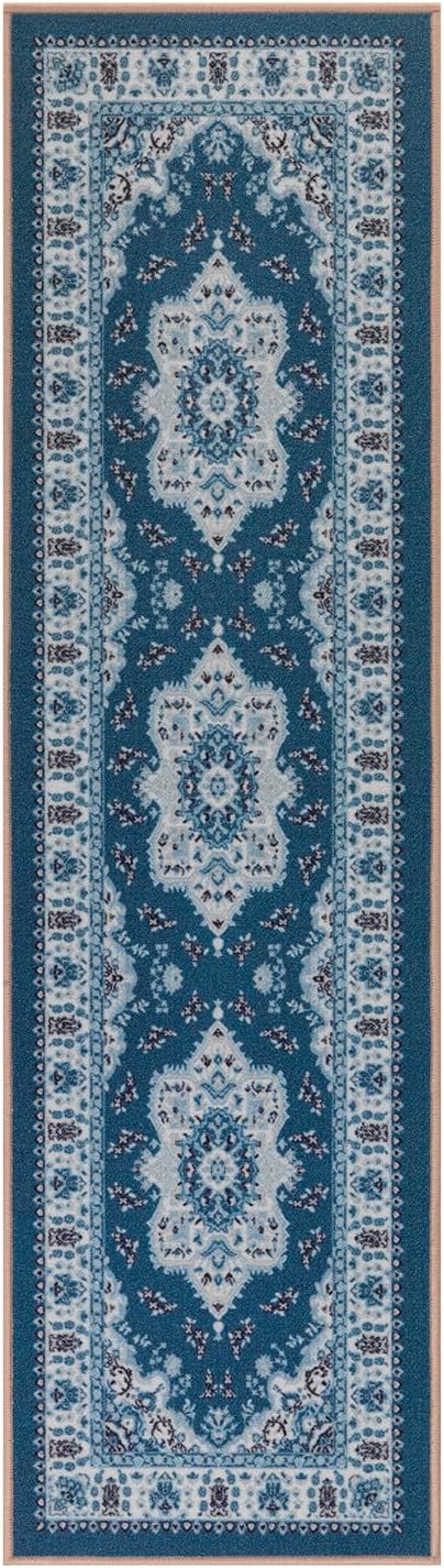 Antep Rugs Alfombras Oriental Traditional 2x7 Non-Skid (Non-Slip) Low Profile Pile Rubber Backing Indoor Runner Rugs (Turquoise Blue, 2' x 7')