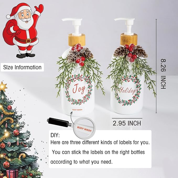 Christmas Soap Dispenser,Christmas Decoration Bathroom Hand Soap Dispenser and Christmas Kitchen Decor,Cute Christmas Soap Pump for Farmhouse Indoor Christmas Bathroom Decor(2 Pack)