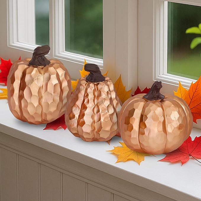 6Inch Fall Pumpkin Decor Set of 3, Resin Pumpkins Thanksgiving Table Decor, Faux Pumpkins Suitable for Fall Home Decor,Fall Table Decorations,Fall Mantel Decor