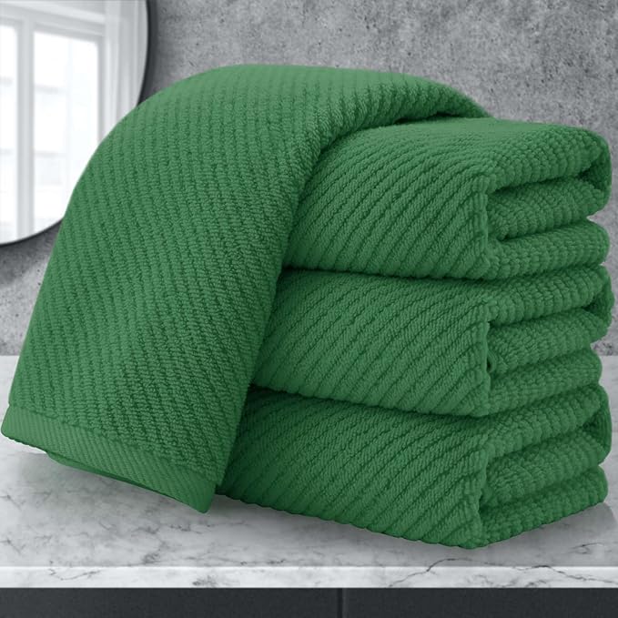 Green Hand Towels for Bathroom (4PC, Large 18"x28") - 100% Cotton | Quick Dry | Light Weight | Thick | Soft | Absorbency, Hand Towels for Showering, Bathroom Essentials Set, Hunter Green