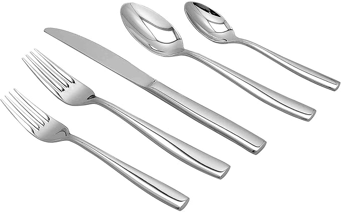 Supreme Housewares 20-Piece 18/8 Stainless Steel Flatware Set, Service for 4, Include Knives Forks Spoons Teaspoons Salad Forks, Mirror Polished, Dishwasher Safe (Placid)