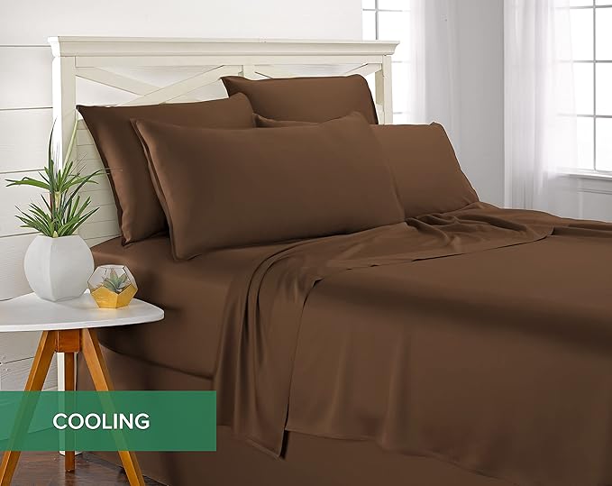 Queen Sheets by Pure Bamboo, Genuine 100% Organic Viscose Derived from Bamboo Bed Sheet Set, Luxuriously Soft & Cooling, Double Stitching, Lifetime Quality Promise (Queen, Coconut Husk)