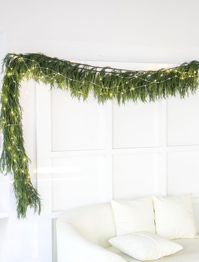 6ft Handmade Christmas Garland,Cedar Artificial Greenery with LED Lights,Seasonal Garland for Fireplace Winter Holiday Indoor Outdoor Decoration