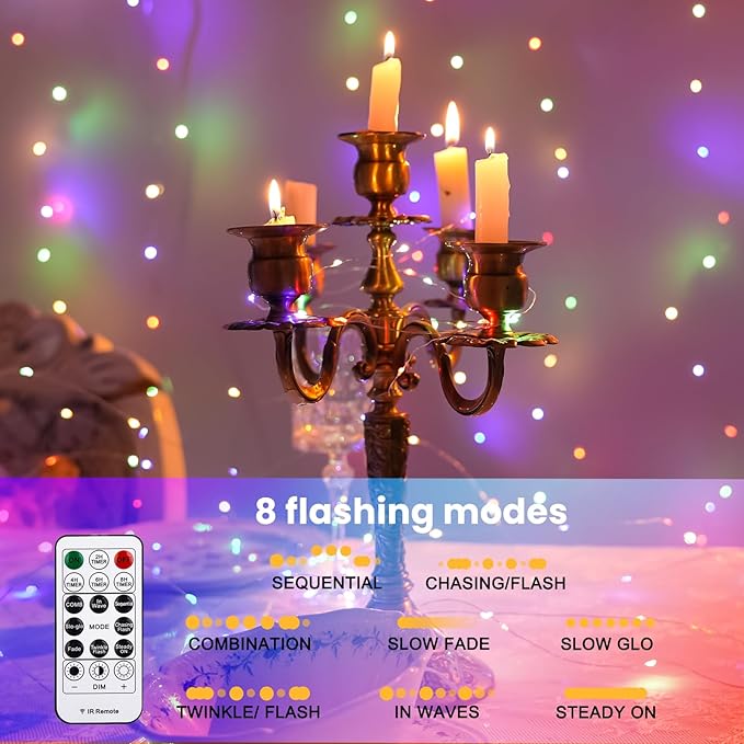 HXWEIYE 300LED Fairy Curtain Lights, 9.8x9.8Ft Multicolor USB Plug in 8 Modes Timer Christmas String Hanging Lights with Remote for Bedroom Backdrop Wedding Party Home Wall Garden Outdoor Indoor Decor