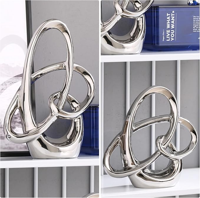 11in Silver Ceramic Statue – Modern Abstract Art Figurine for Home Decor Accents, Tabletop Centerpiece for Dining Room, Living Room Shelf, Office or Wedding Display