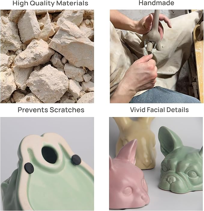 Green Dog Head Statue - Handmade Ceramic Bulldog Figurines for Home Office Decor, Healing Gifts for Dog Lovers (Green, 5.31"×4.72"×3.74")