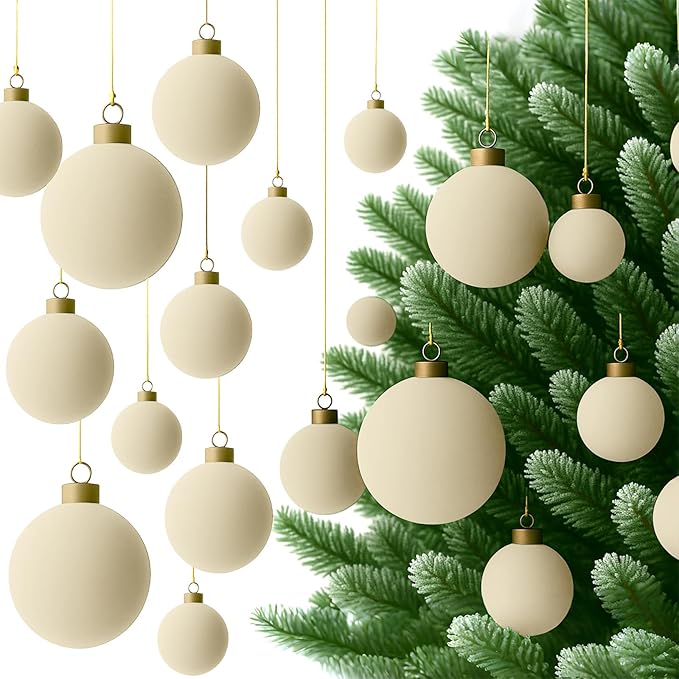 36 Pcs Velvet Christmas Balls Bulk - Flocked Christmas Tree Ball Ornaments Hanging Decoration for Xmas Tree, Wreath, Home or Party Decorations, 2.36", 2.76", 3.15"(Cream White)
